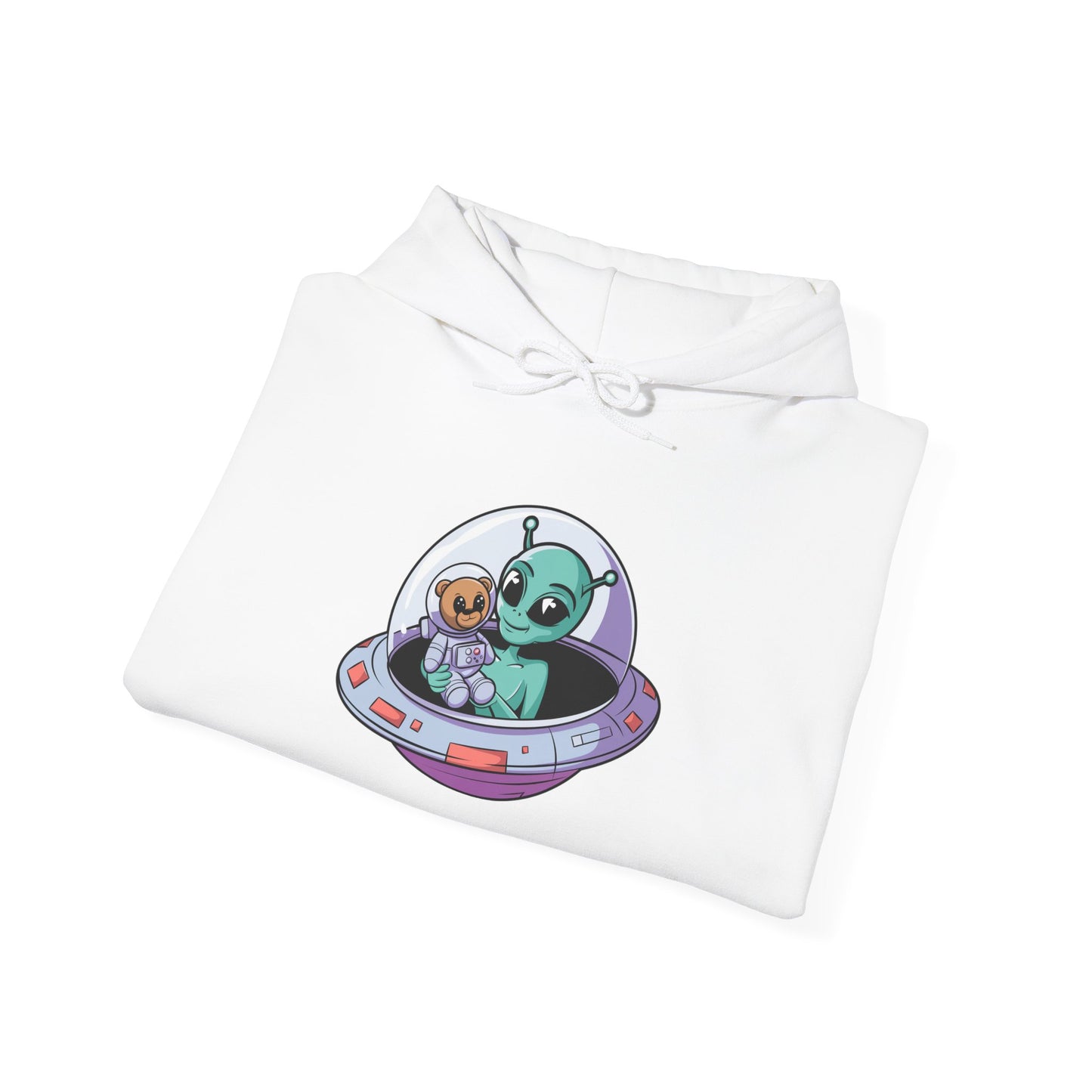 Cute Alien and Kid Hoodie, Unisex Heavy Blend Sweatshirt, UFO Lover Gift, Halloween Costume, Space-Themed Outfit, Birthday Present