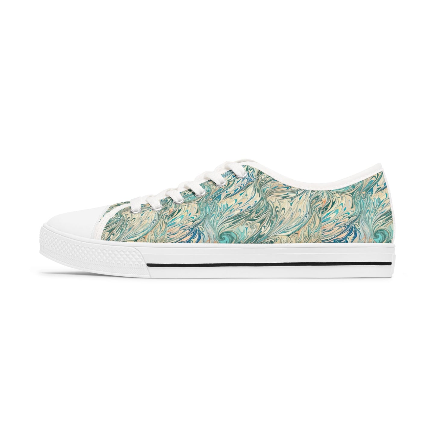 Low Top Sneakers — Teal Swirl Floral Pattern Casual Shoes