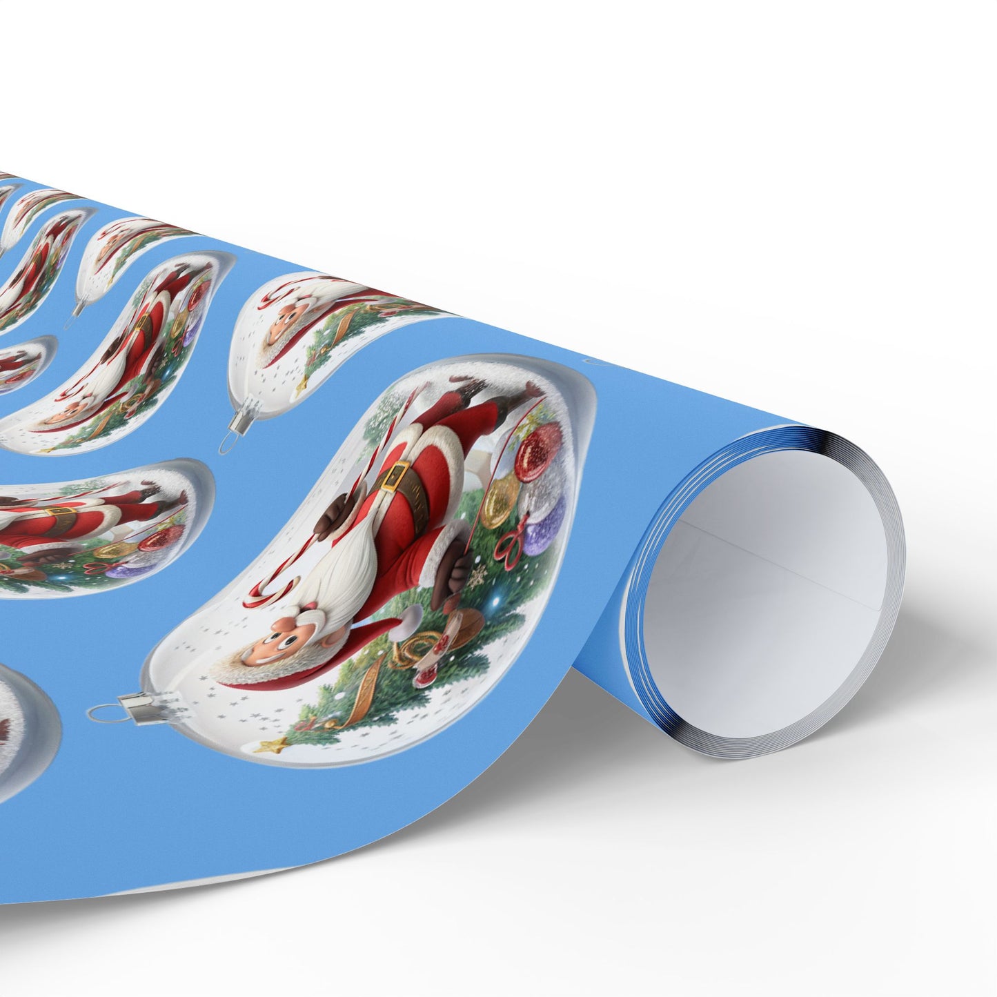 Santa Ornament Pattern Wrapping Paper – Blue Christmas Gift Wrap Roll