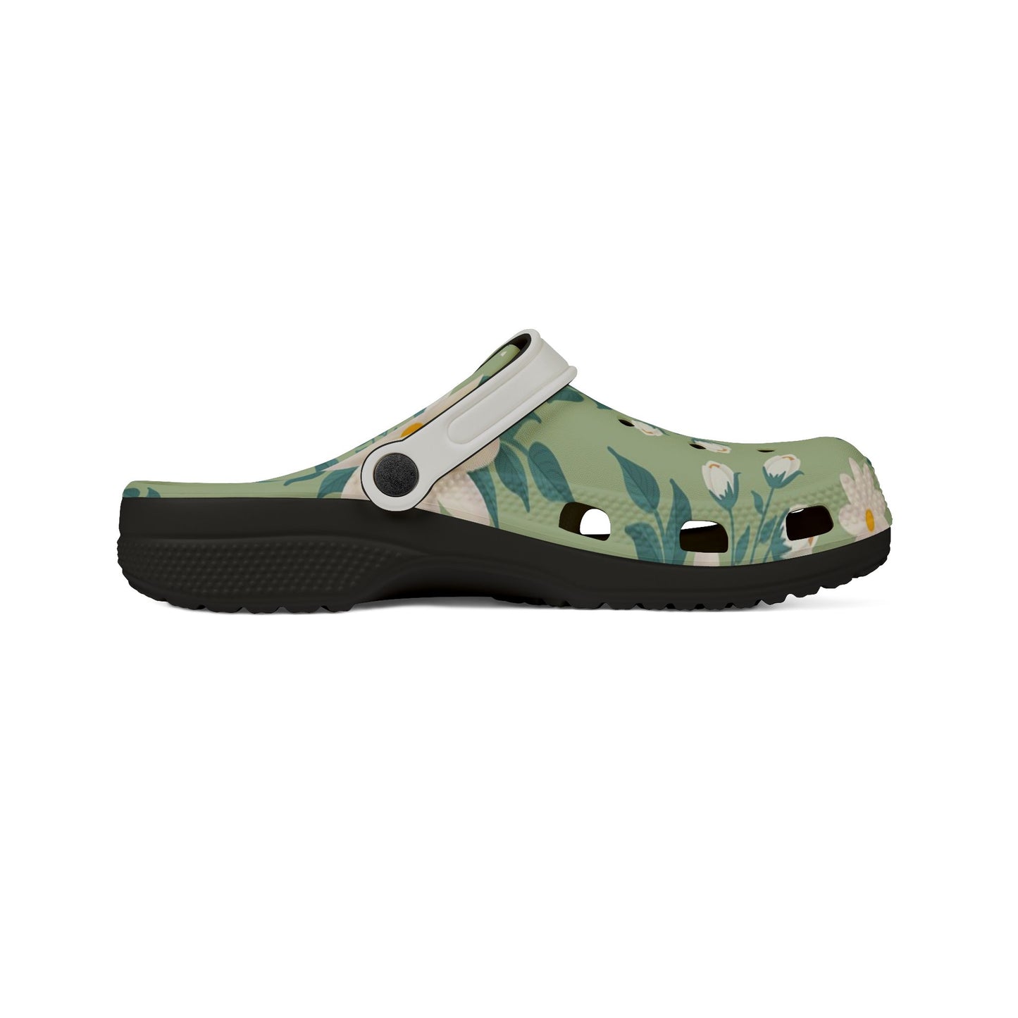 Floral Garden EVA Clogs — Lightweight Green Daisy Slip‑Ons