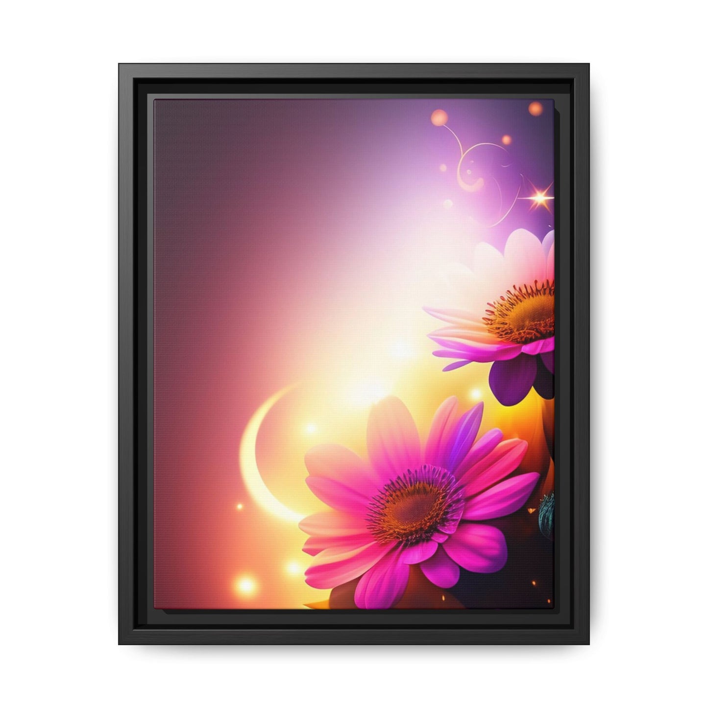 Framed Floral Canvas Art — Pink Daisies Sunset Wall Print