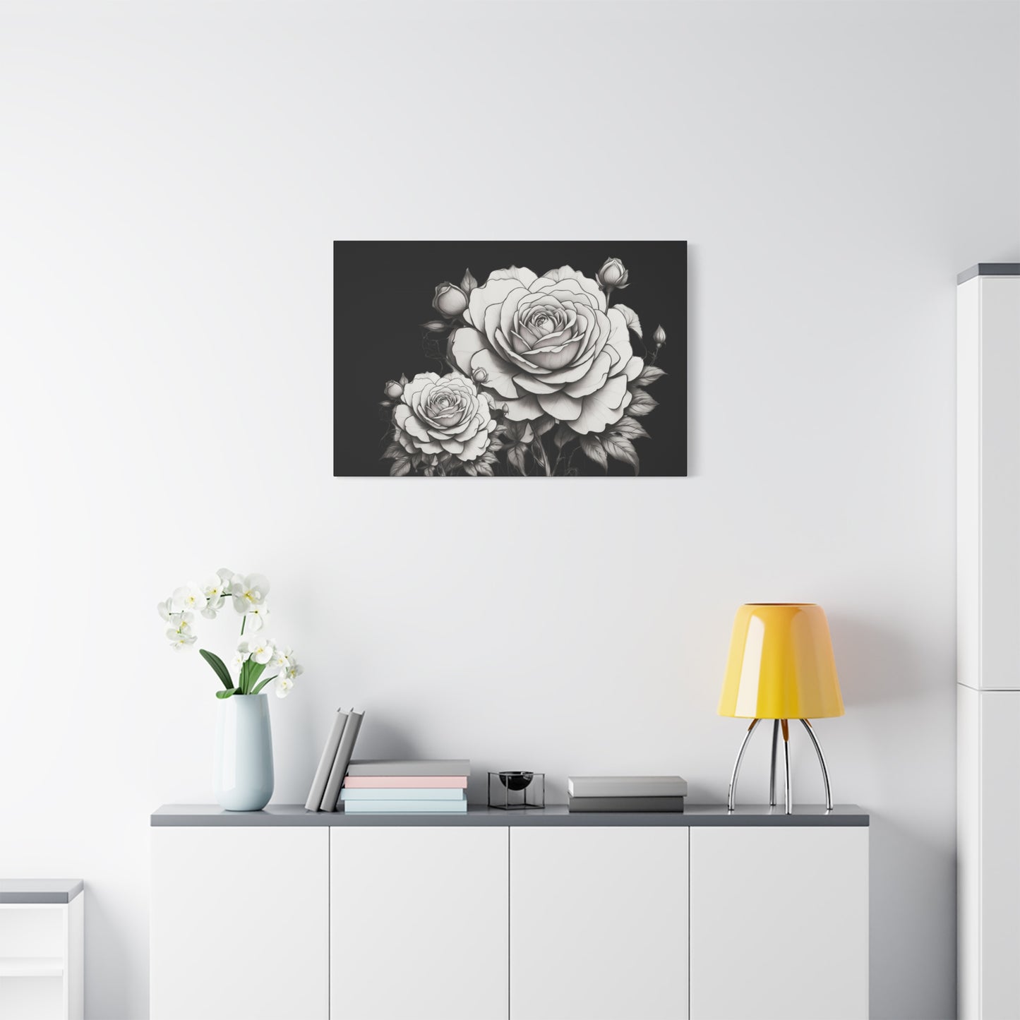 Monochrome Rose Canvas Print — Black & White Floral Wall Art