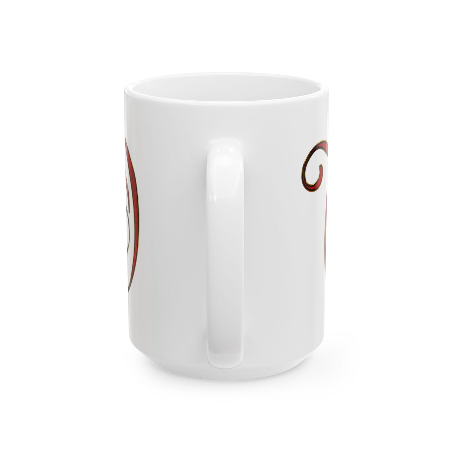Monogram Script Ceramic Mug – Elegant Red Lettering (11oz & 15oz)