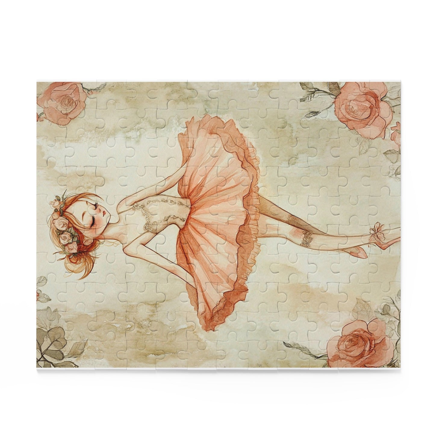 Ballerina Floral Jigsaw Puzzle — Vintage Rose Dance (120/252/500pc)