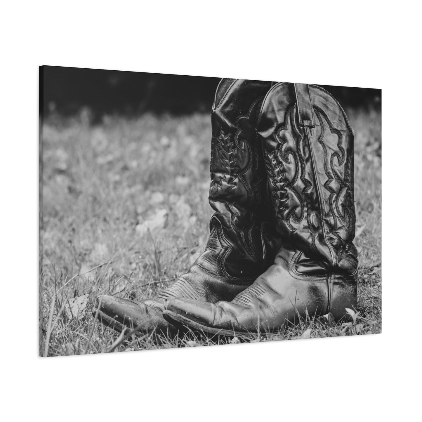 Western Cowboy Boots Matte Canvas Wall Art – Black & White Rustic Country Decor