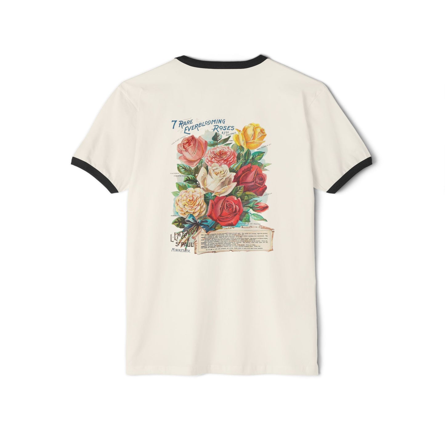Vintage Floral Ringer Tee – '7 Rare Ever-Blooming Roses' Retro Bouquet Graphic