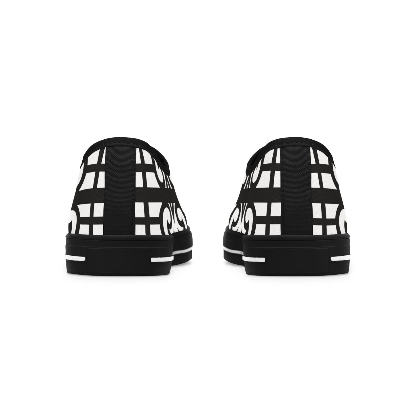 Low Top Sneakers — Black & White Geometric Lattice Pattern