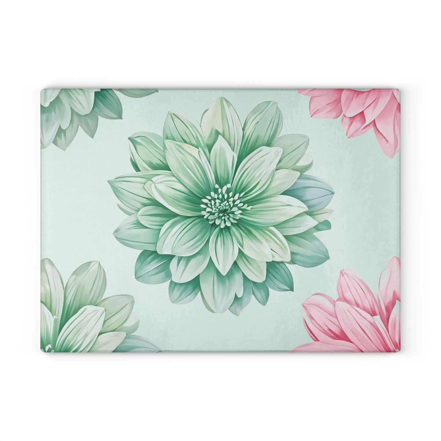 Floral Glass Cutting Board — Pastel Succulent Dahlia Kitchen Board