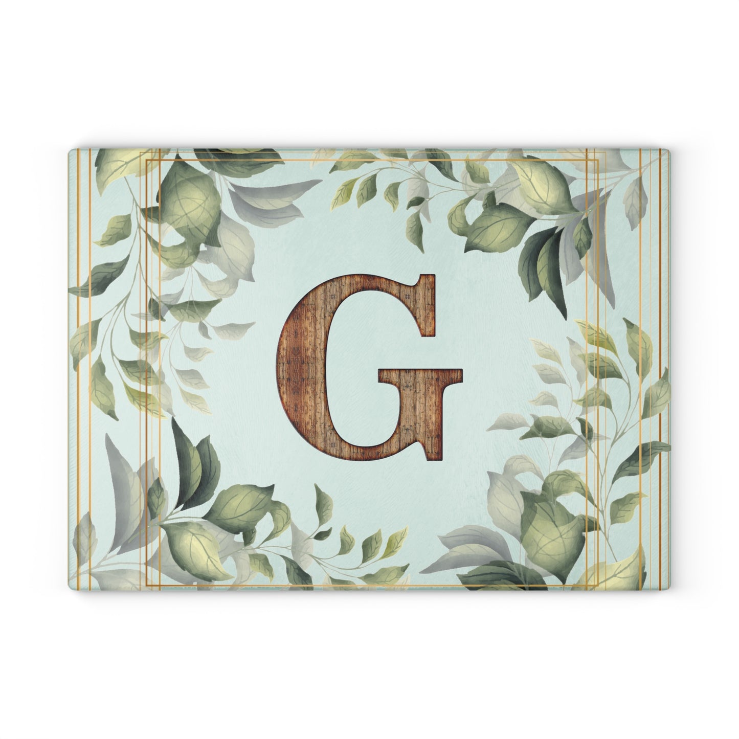 Glass Cutting Board — Monogram G Floral Wood Initial Decorative Kitchen Board