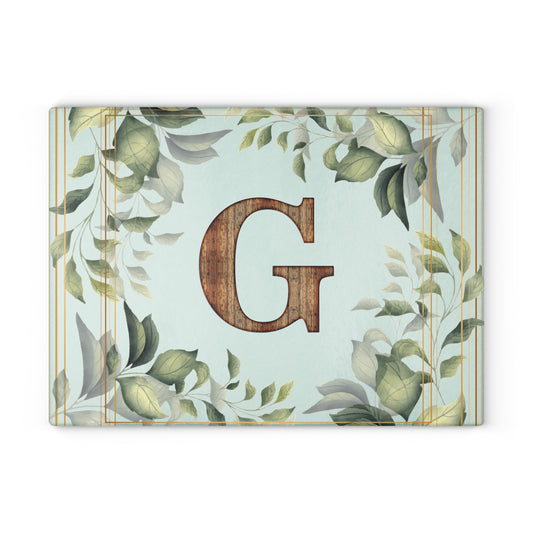 Glass Cutting Board — Monogram G Floral Wood Initial Decorative Kitchen Board
