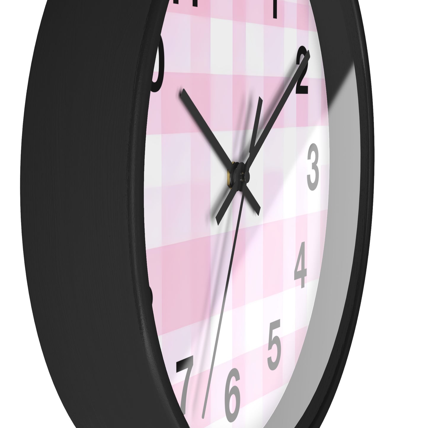 Pink Gingham Wall Clock — Cute Check Pattern Clock for Nursery & Kitchen