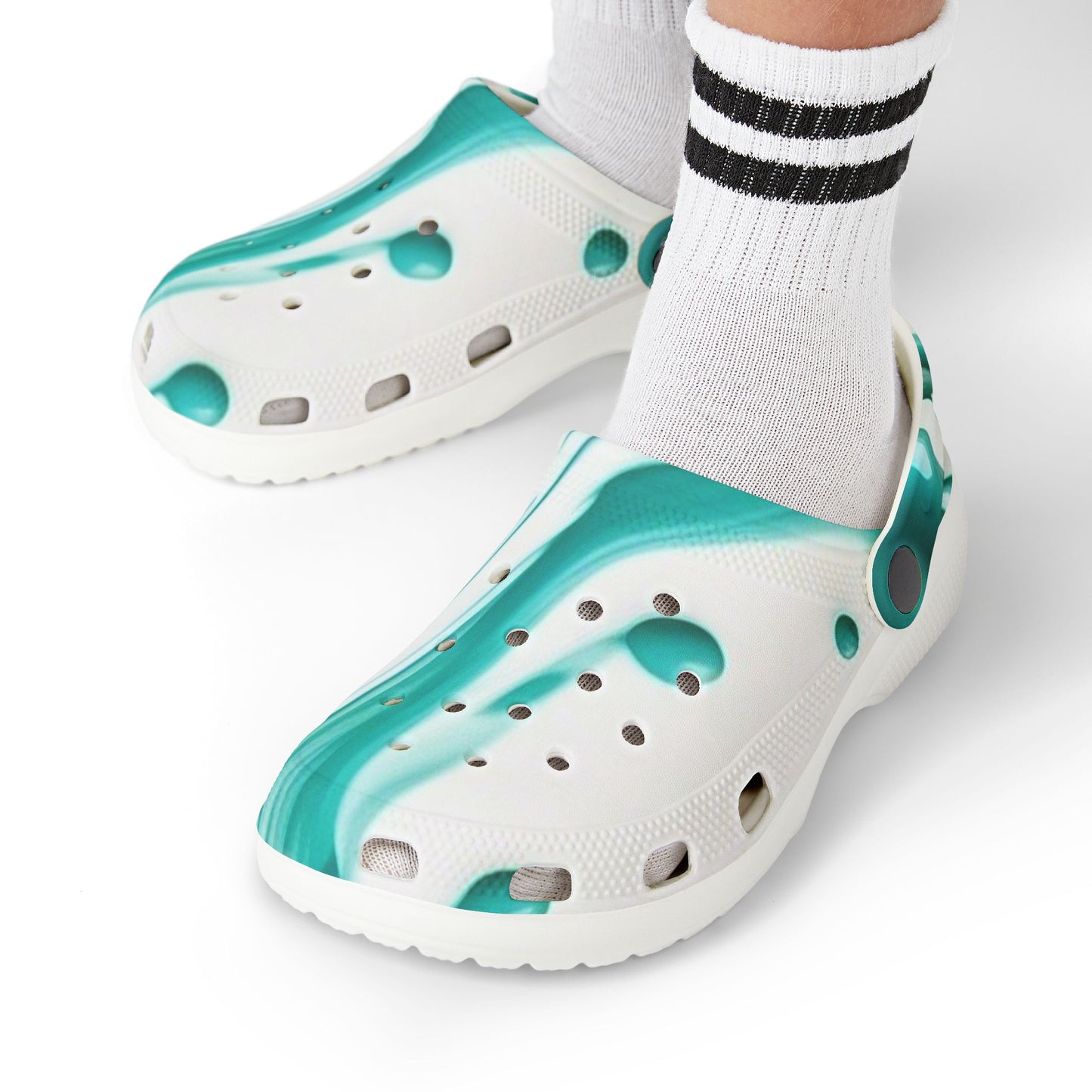 Kids Marble Aqua Foam Clogs — Watercolor Teal Slip-On Sandals