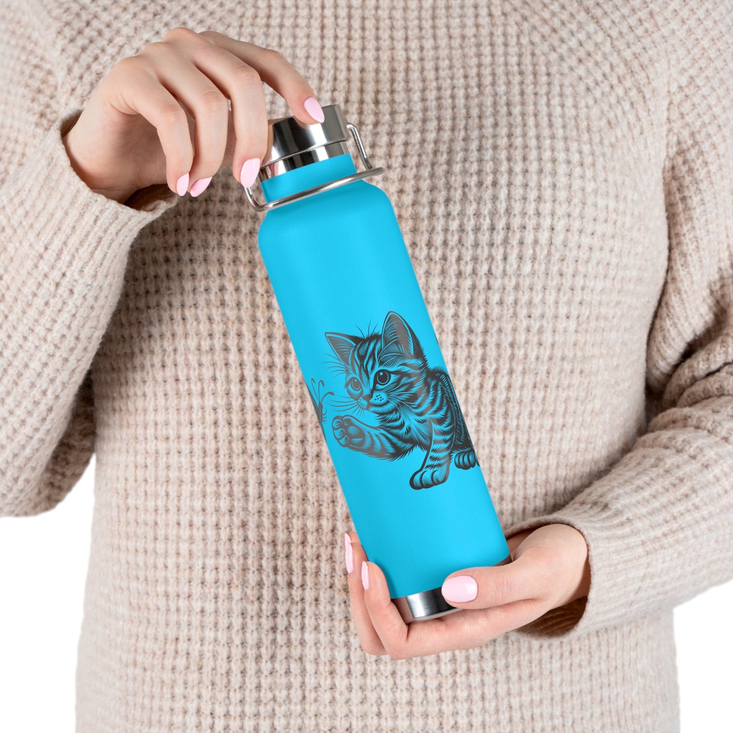 Cat and Butterfly Insulated Water Bottle -  22oz insulated bottle