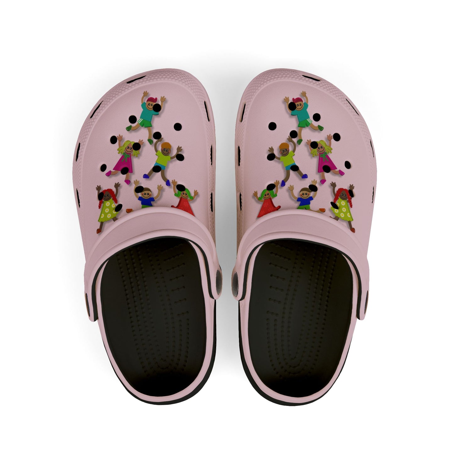 Kids Pink Foam Clogs with Cheerful Dancing Kids Print