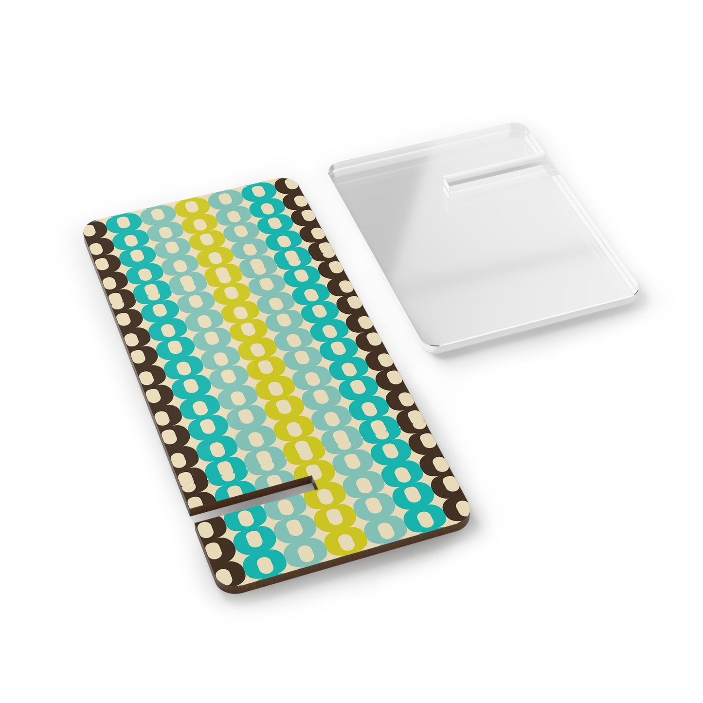 Retro Geo Pattern Phone Stand — Foldable Acrylic Mobile Display Stand