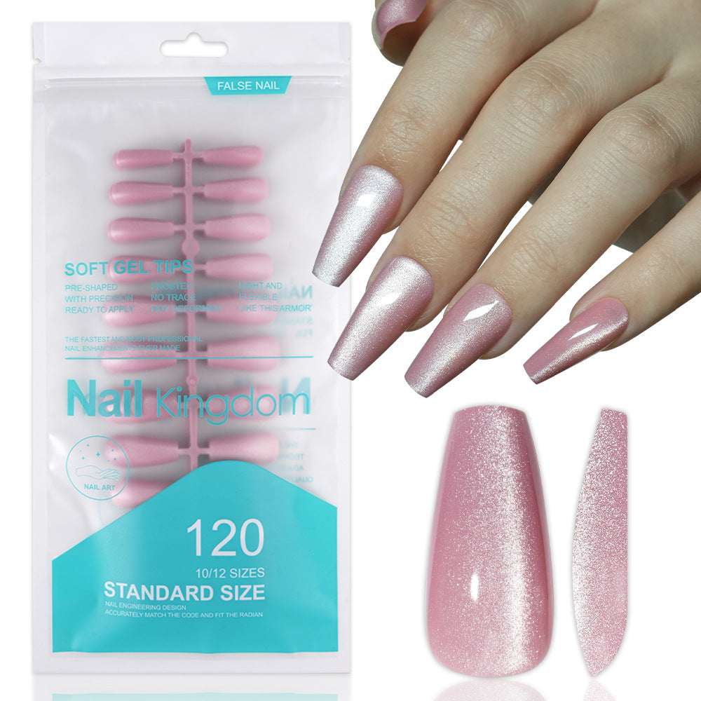 Cat eye press on nails, flash Spice Girl patch manicure removable trapezoidal nail 120 pieces boxed fake nails – Image 10