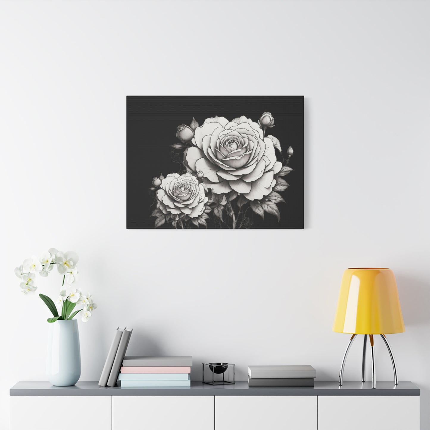 Monochrome Rose Canvas Print — Black & White Floral Wall Art