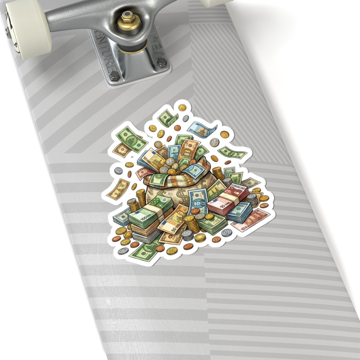 Money Pile Kiss-Cut Sticker — Cash & Coins Illustration Laptop Decal