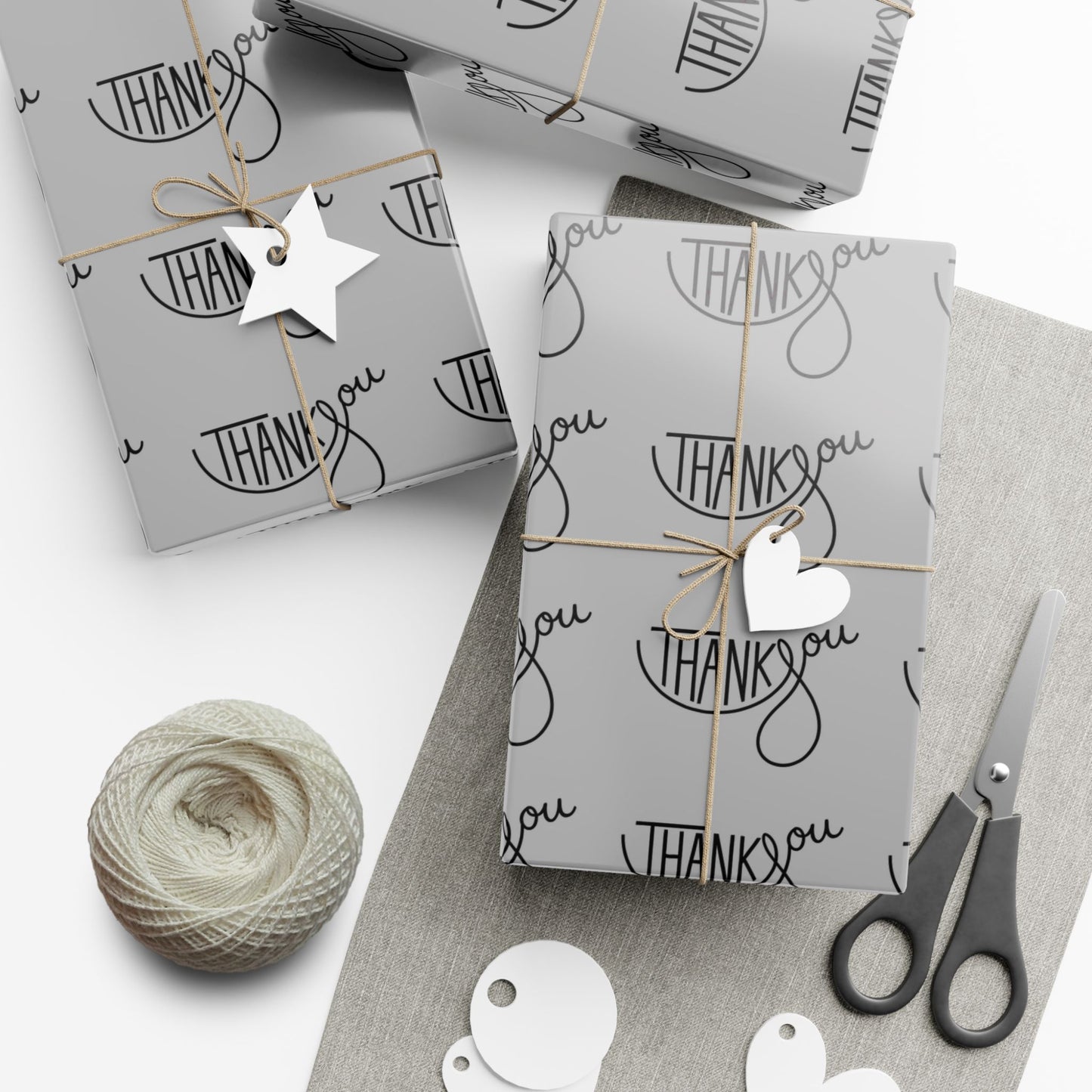Gift Wrap Paper — 'Thank You' Patterned Wrapping Paper (Gray)