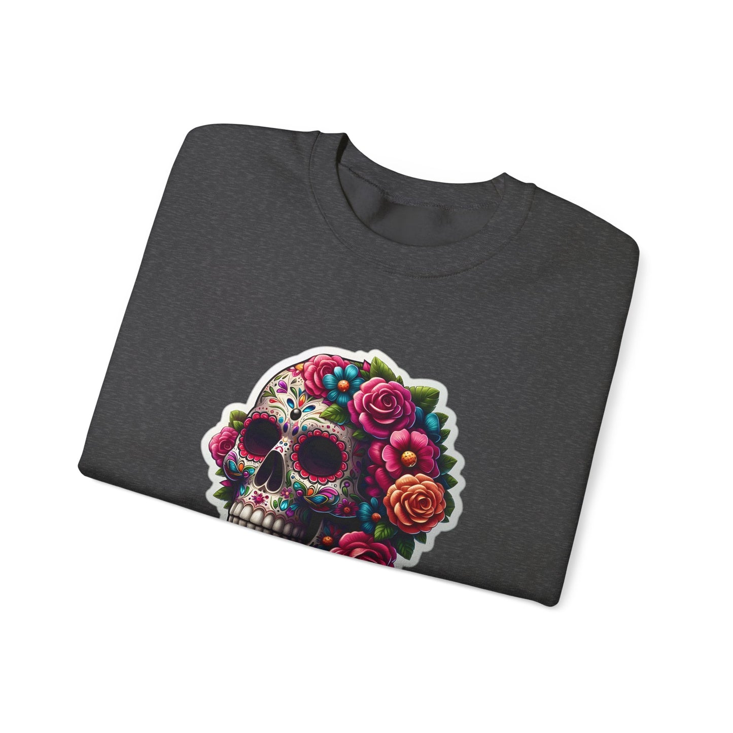 Sugar Skull Crewneck Sweatshirt — Floral Day of the Dead Graphic
