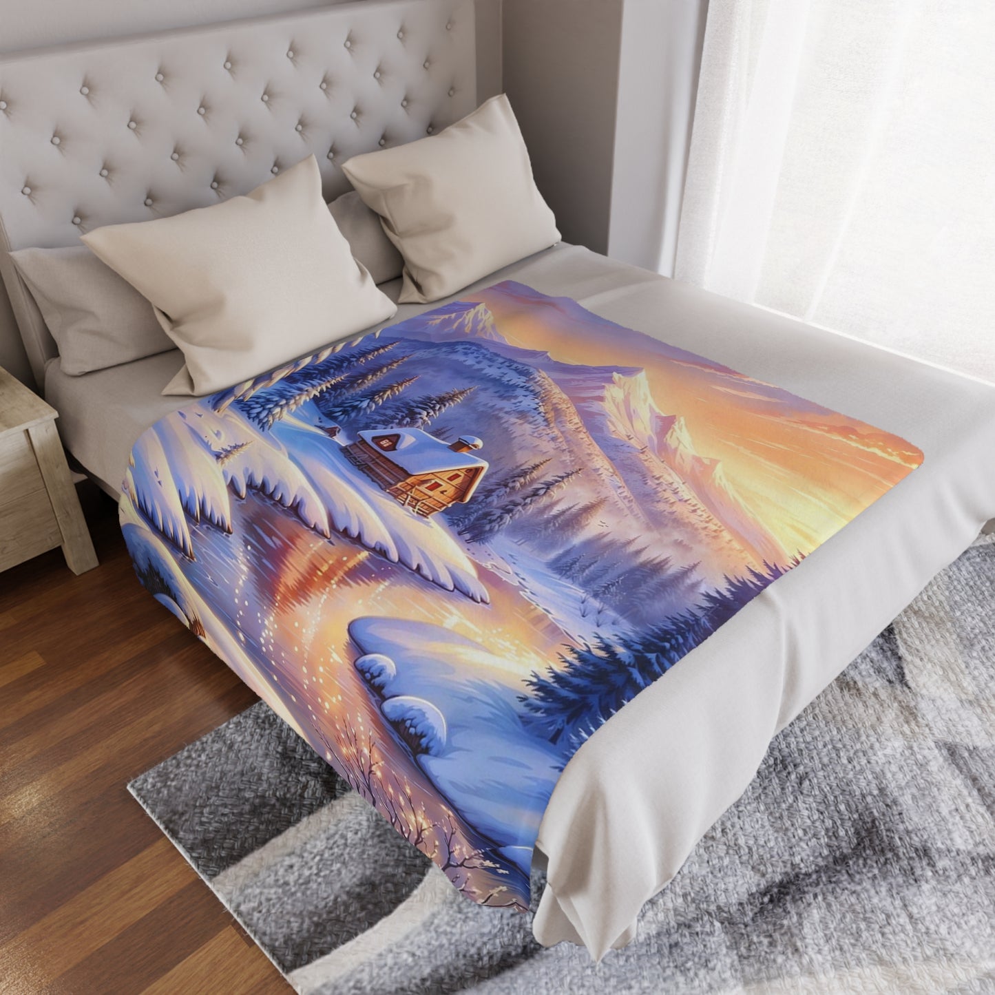 Winter Cabin Minky Blanket – Cozy Snowy Mountain Throw for Home & Holiday Décor