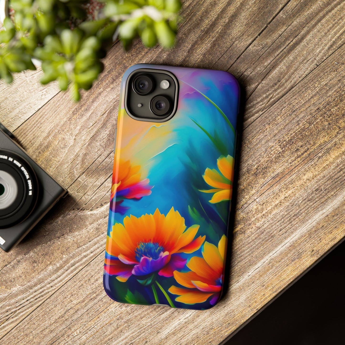 Floral Sunset Tough Phone Case — Vibrant Watercolor Flowers Protective Cover