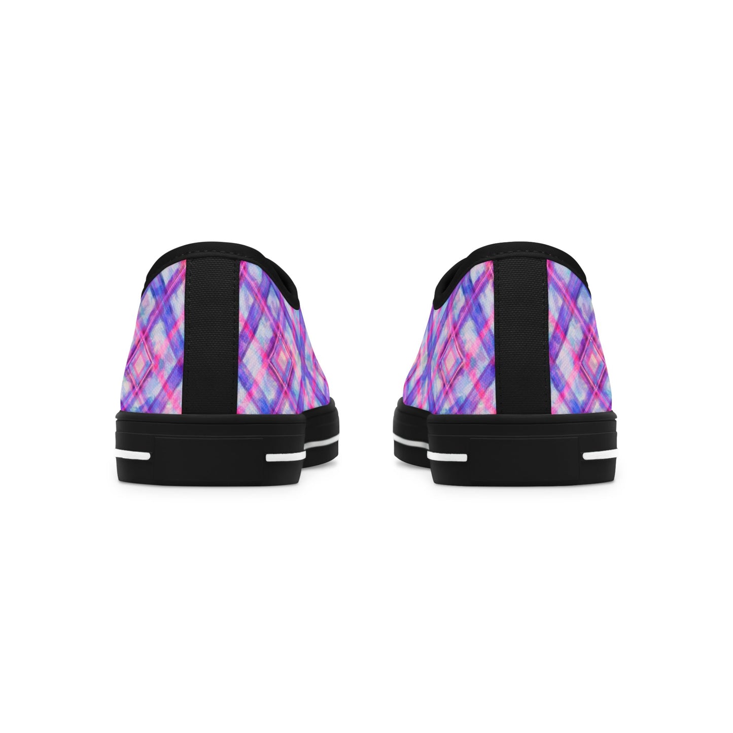 Women's Low Top Sneakers — Pink Purple Plaid Casual Canvas Shoes