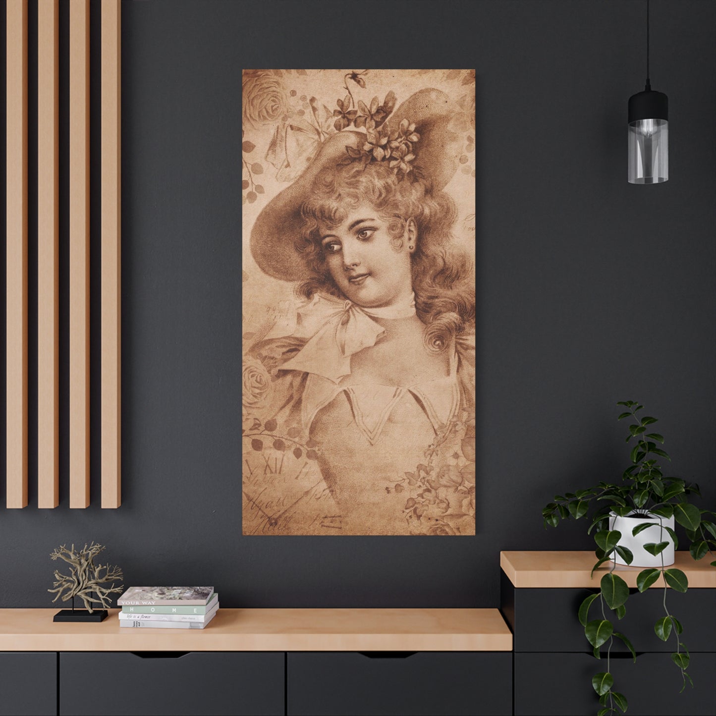 Vintage Sepia Portrait Canvas — Romantic Victorian Lady Matte Wall Art