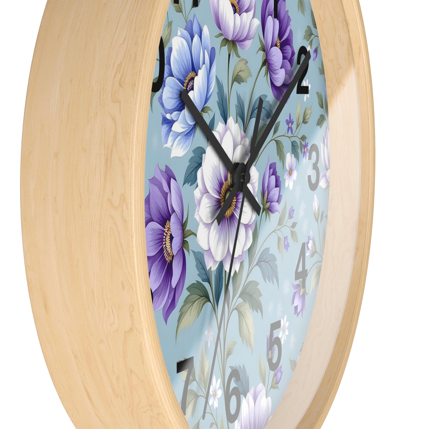 Floral Wall Clock — Vintage Purple & Blue Peony Garden Clock