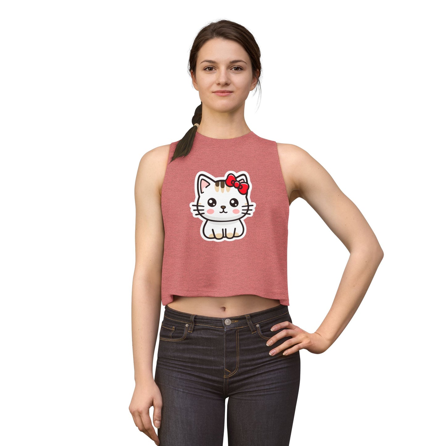 Kawaii Kitty Bow Crop Top — Cute Cat Graphic Women's Tank
