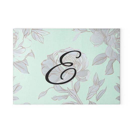 Personalized Floral Glass Cutting Board - Elegant Kitchen Decor, Unique Gift, Wedding Registry, Housewarming, Custom Monogram