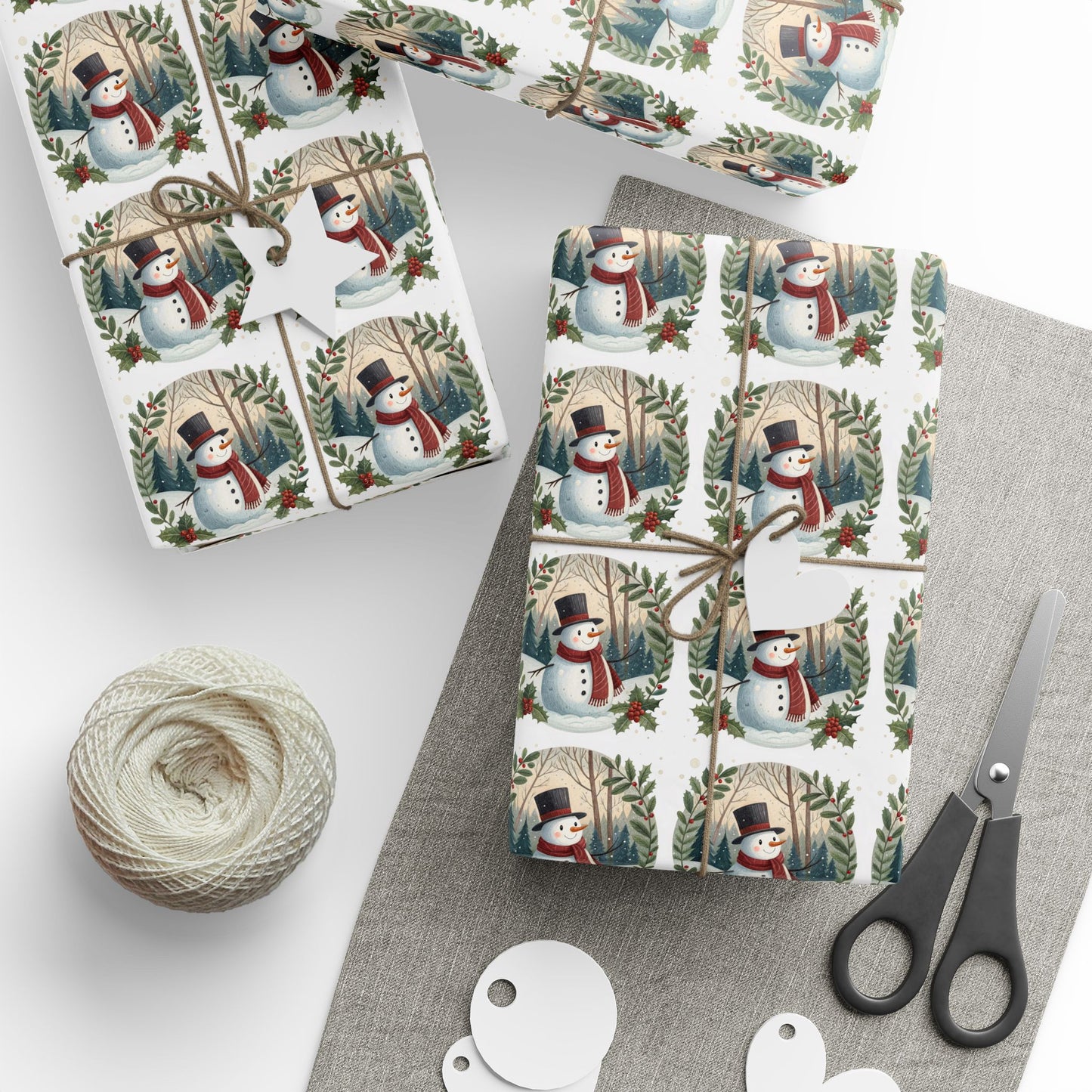 Snowman Wreath Christmas Wrapping Paper Roll — Festive Holiday Gift Wrap