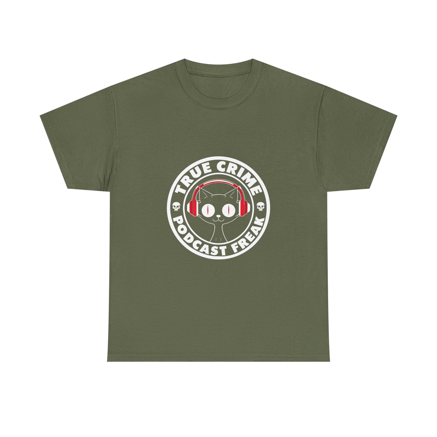 True Crime Podcast Tee — Cat with Headphones Logo