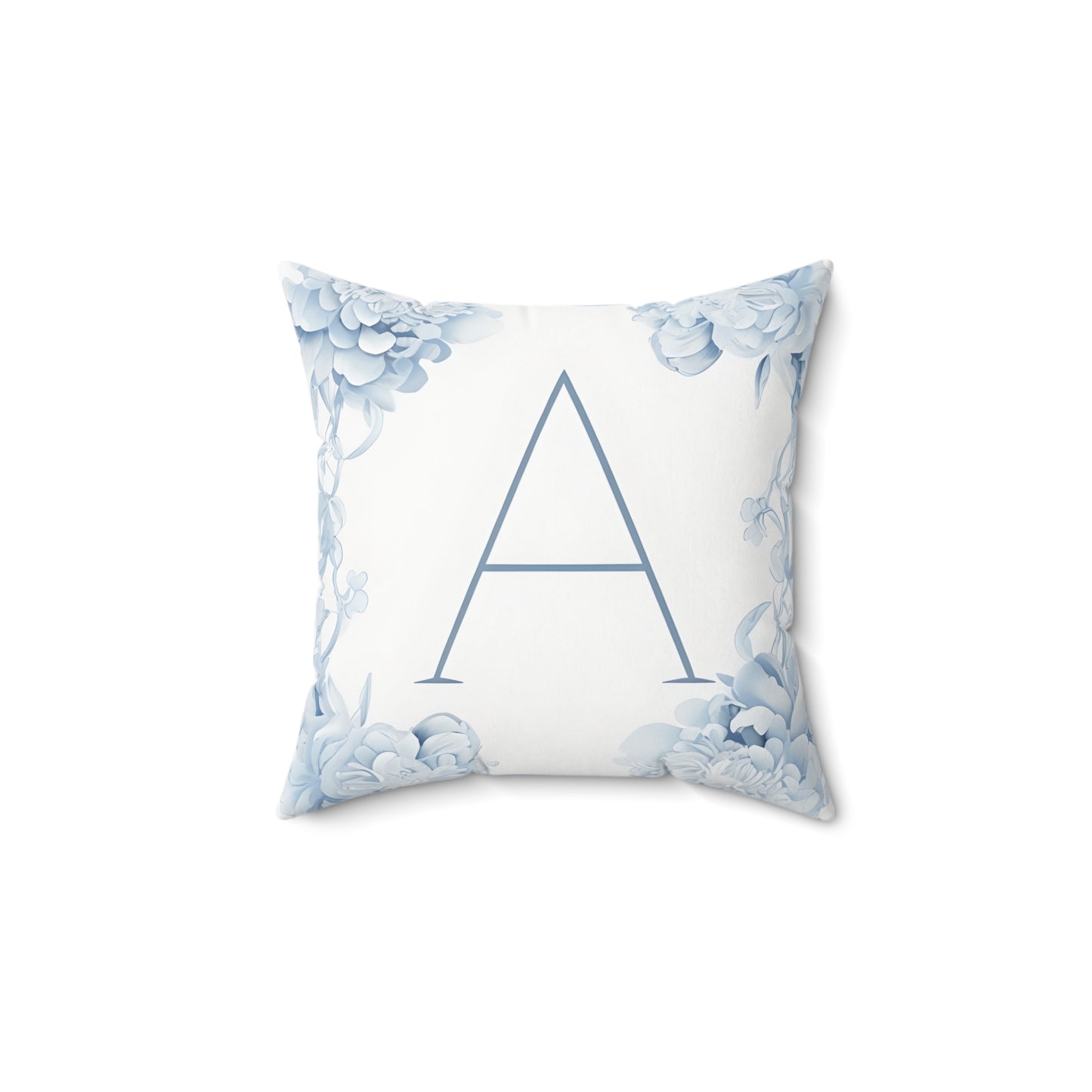 Monogram Pillow - Blue Floral Letter 'A' Square Throw Pillow
