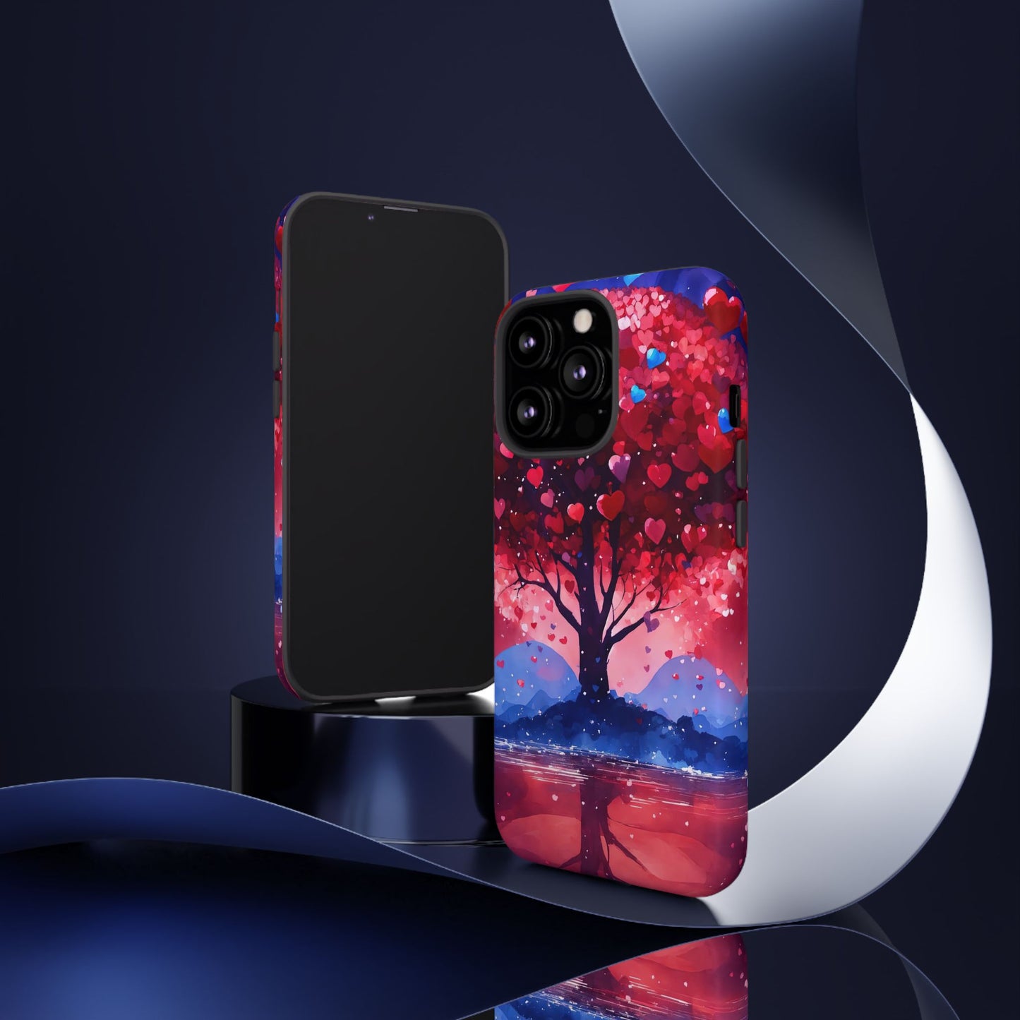 Heart Tree Phone Case — Romantic Red & Blue Protective Tough Case