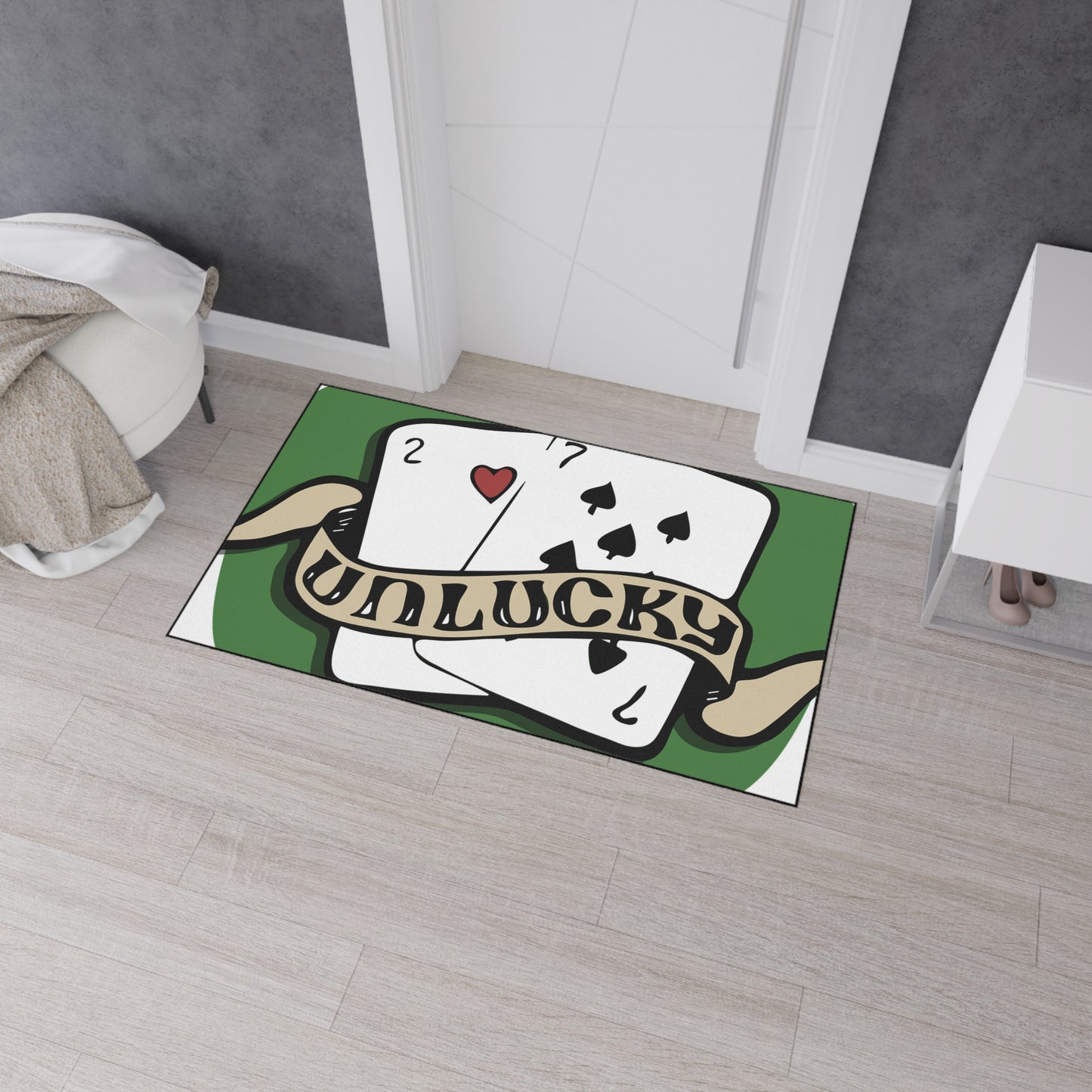 Unlucky Cards Heavy-Duty Floor Mat — Casino Poker Themed Entrance Rug