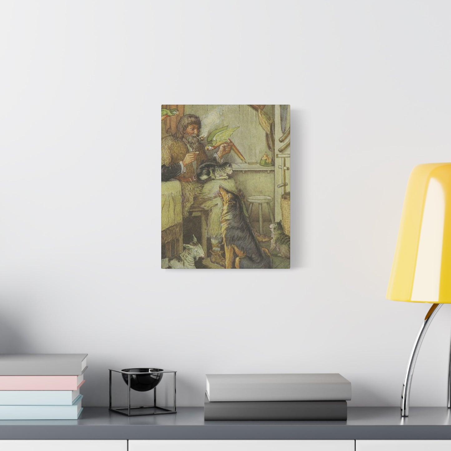 Vintage Cottage Animal Illustration Matte Canvas Print
