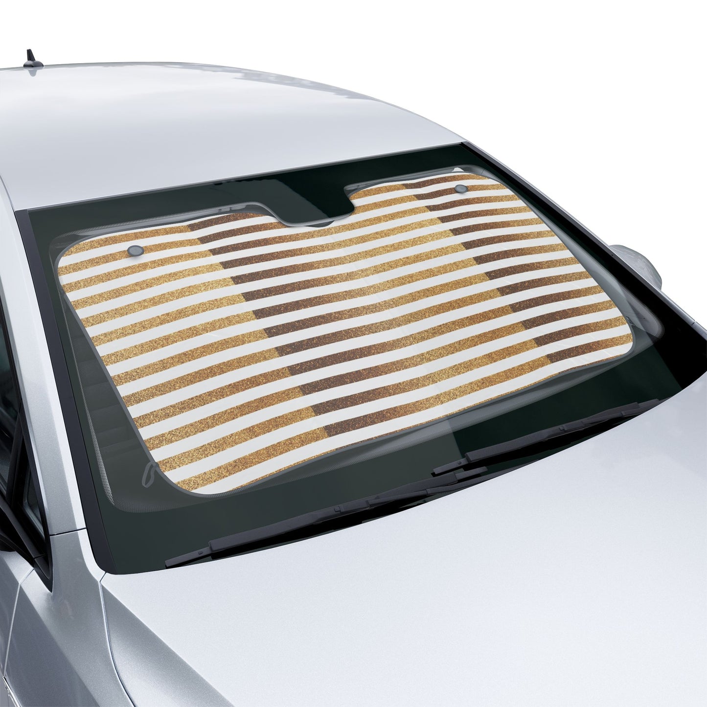 Retro Striped Car Sun Shade – Gold & Brown Windshield Protector