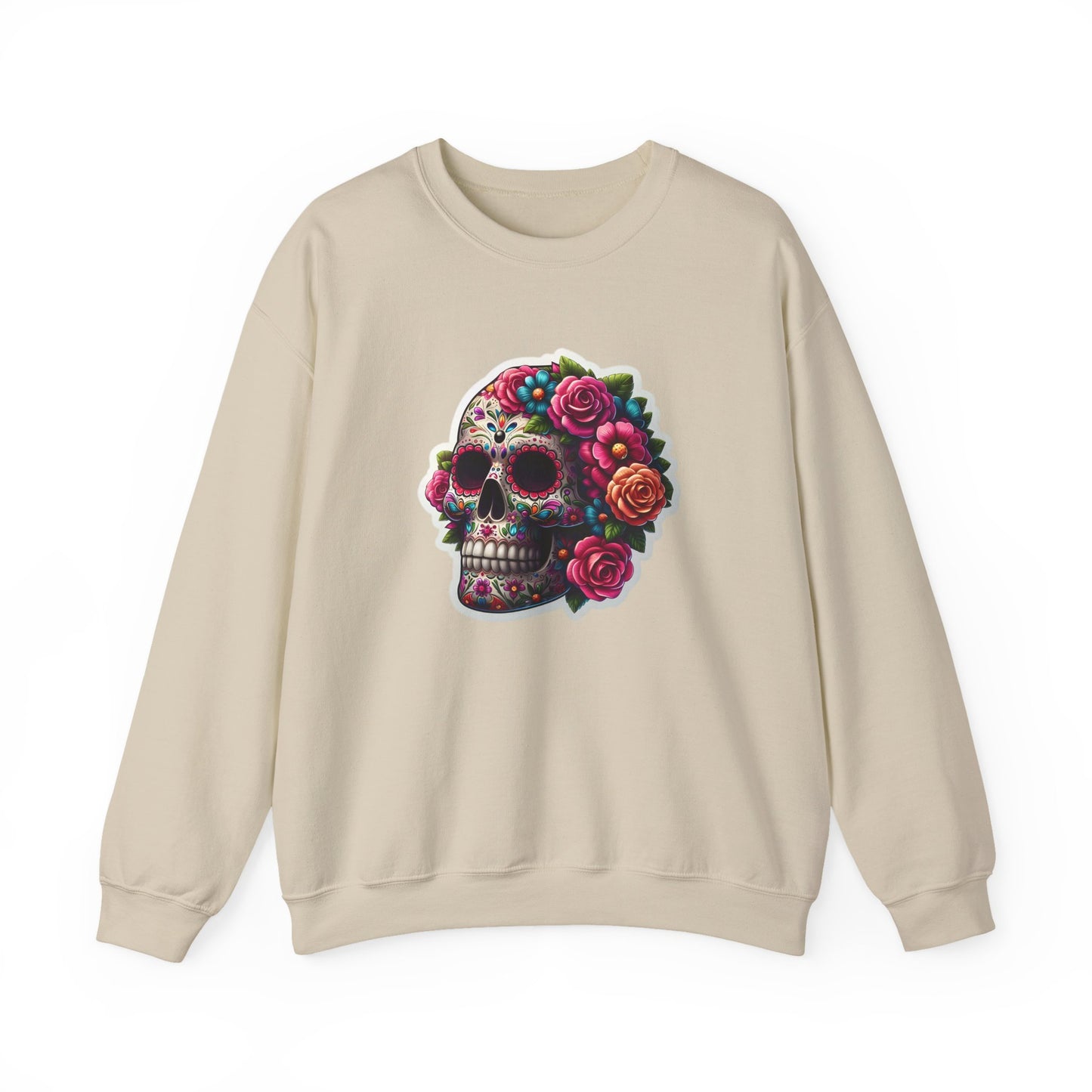 Sugar Skull Crewneck Sweatshirt — Floral Day of the Dead Graphic