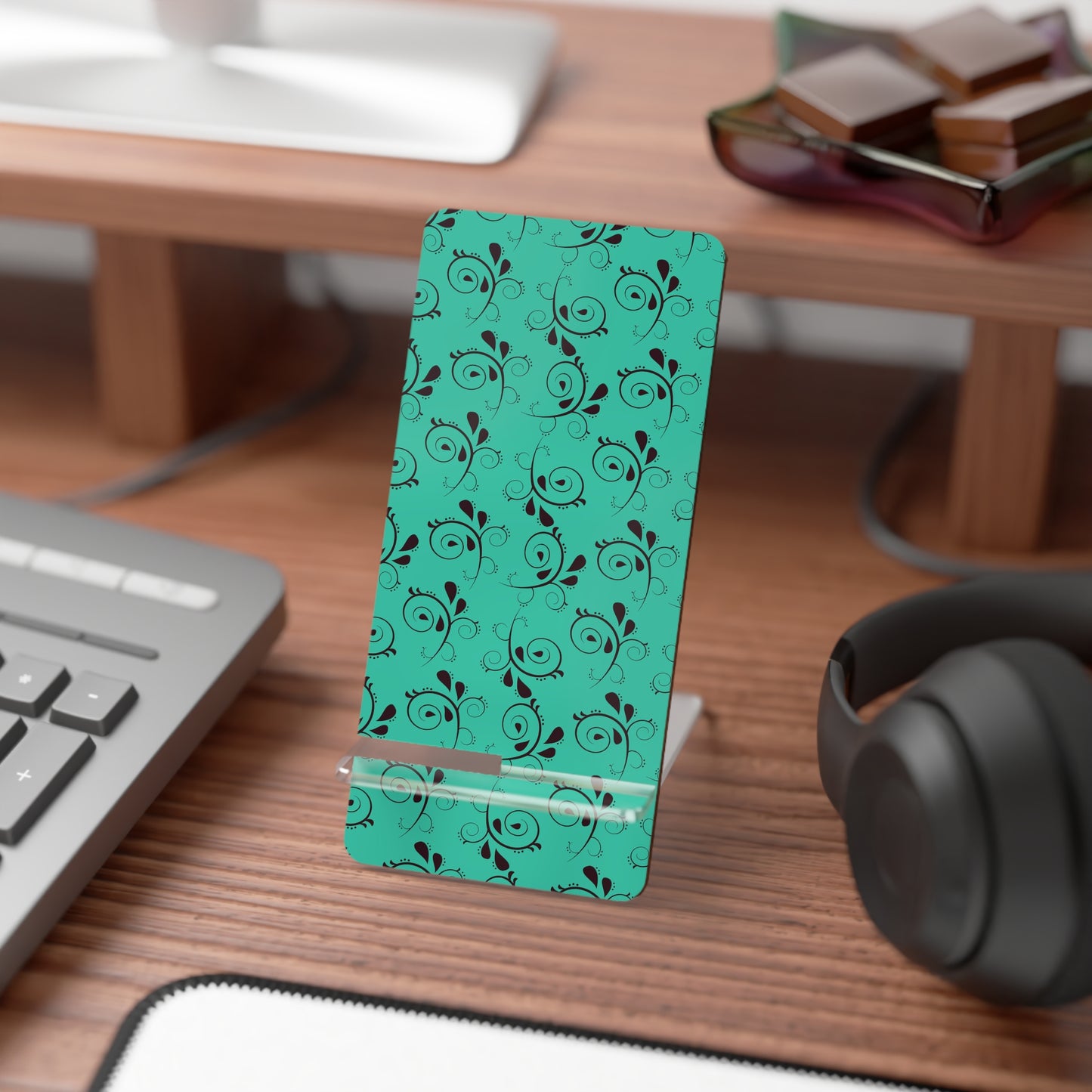 Teal Floral Smartphone Stand — Portable Mobile Display Dock