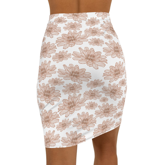 Floral Pencil Skirt — Neutral Dainty Daisy Print, Mid‑Waist Stretch