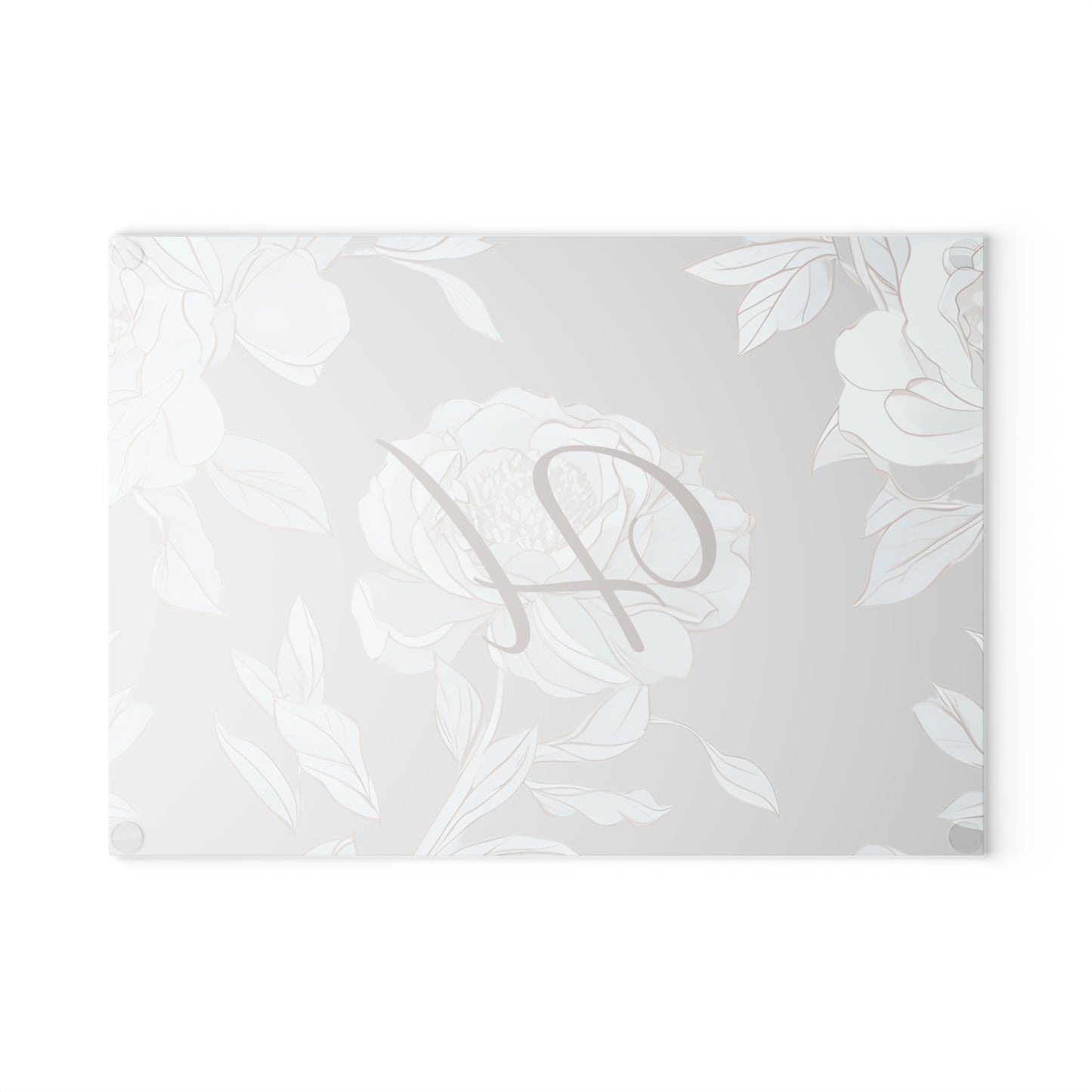 Personalized Floral Glass Cutting Board with Initials Letter H
