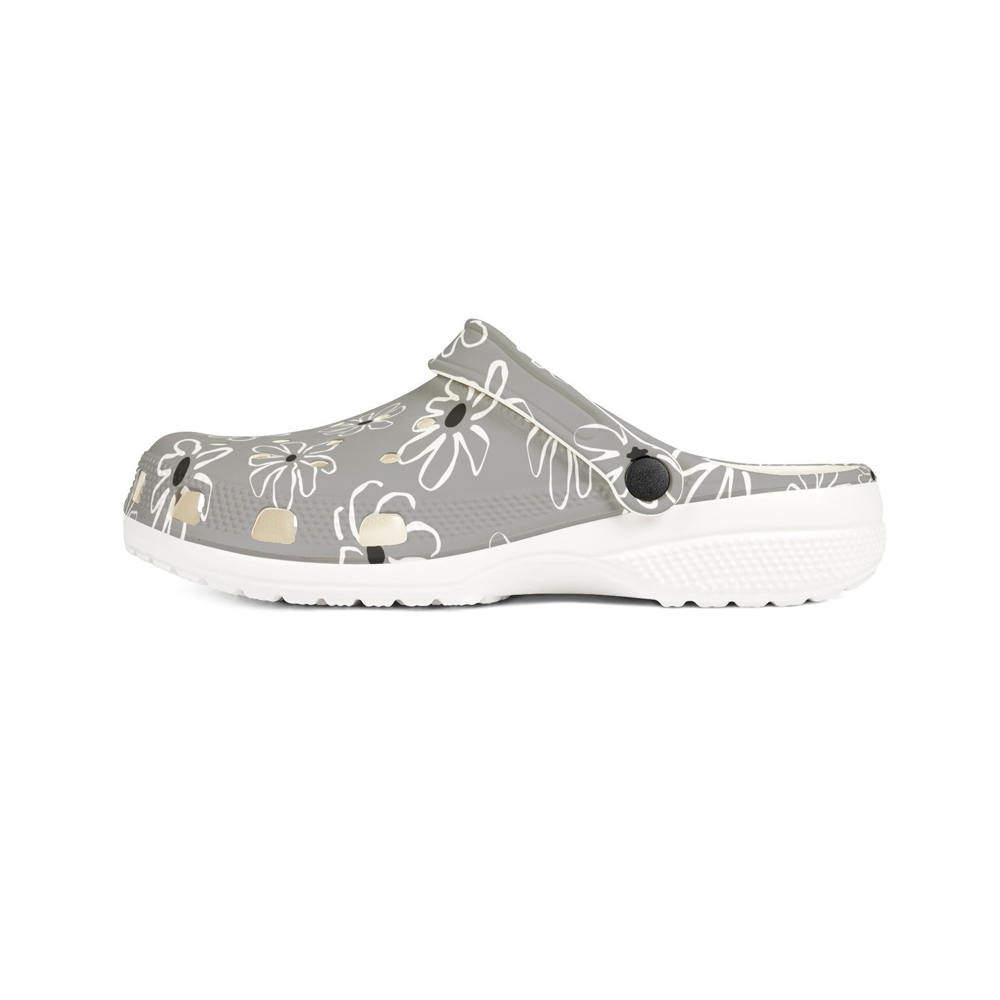Gray Floral EVA Foam Clogs — Lightweight Garden & Casual Slip-On Shoes