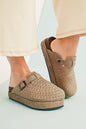 Parchment Rivet Buckle Closed Toe Platform Slippers