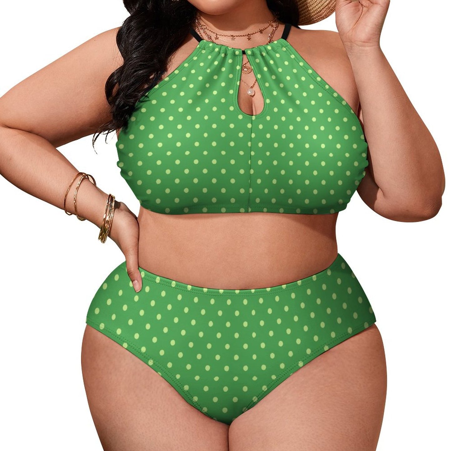 Plus Size Women's Two piece Swimsuit with High Neck Halter Top