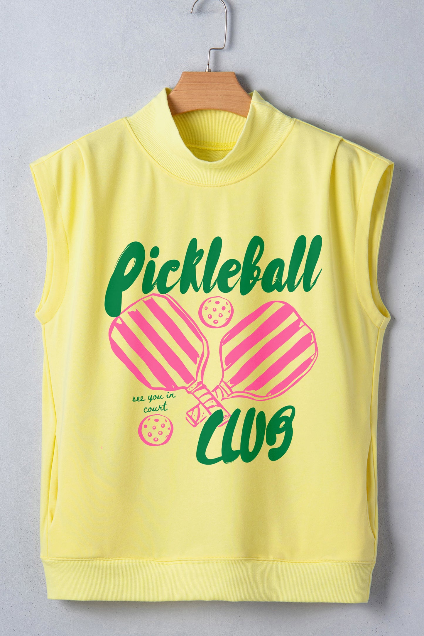 Yellow Pickleball Club Game Day Graphic Mock Neck Top
