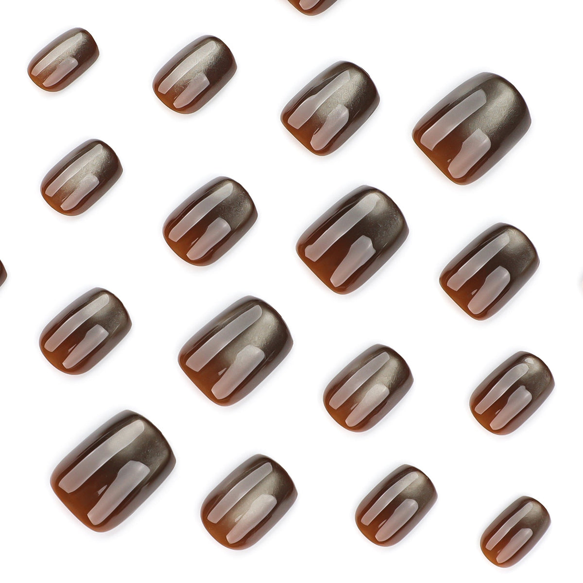 Brown Glow Square Nails with Glossy Metallic Shine – Image 3