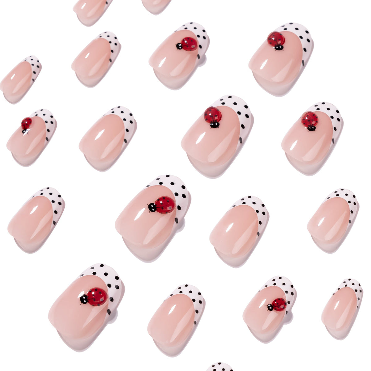 365nails: "Ladybug Polka Dot French Oval" – Cute Press-on Nails – Image 3