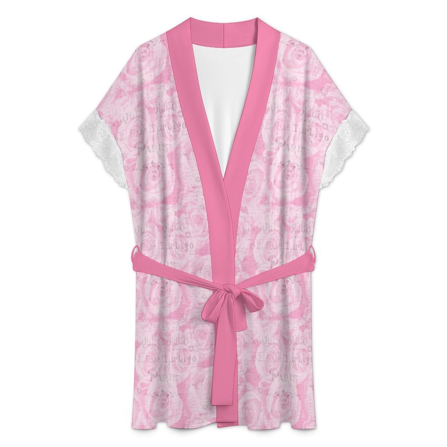 Lace Trimmed Short-Sleeve Nightgown - Pink Paris