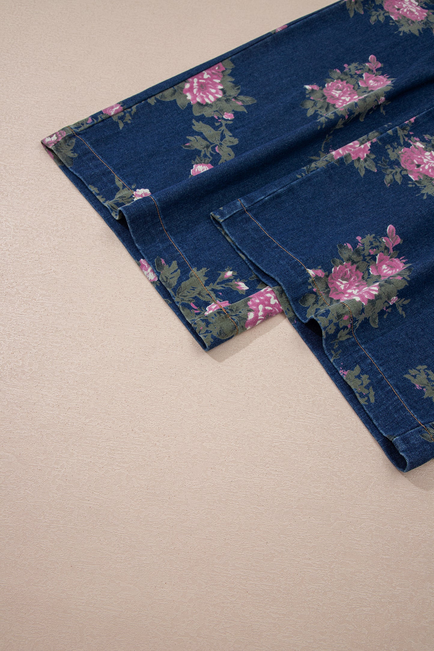 Blue Beau Floral Print Pleated High Waist Wide Leg Denim Jumpsuit